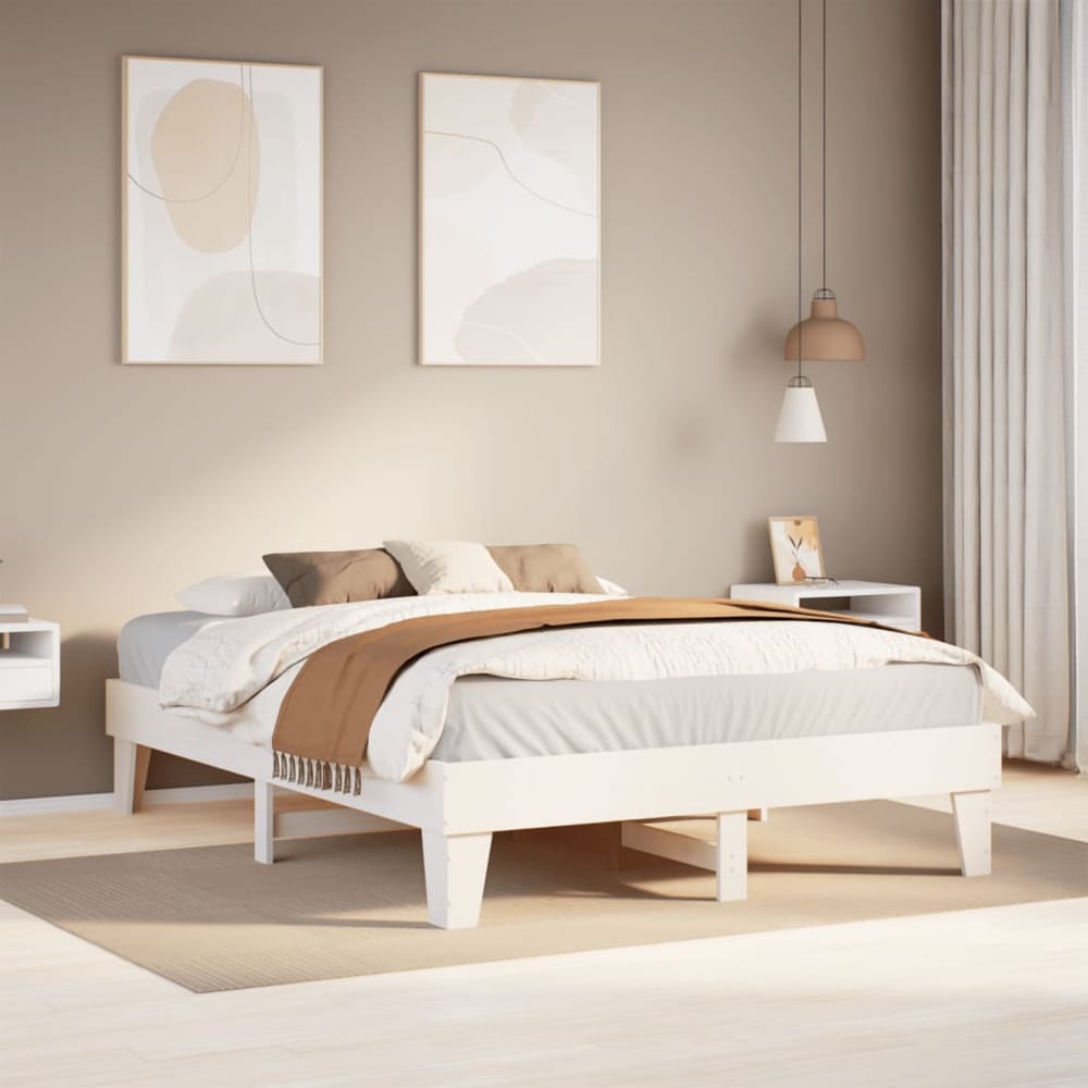 Bed Frame without Mattress Solid Wood Pine Length White