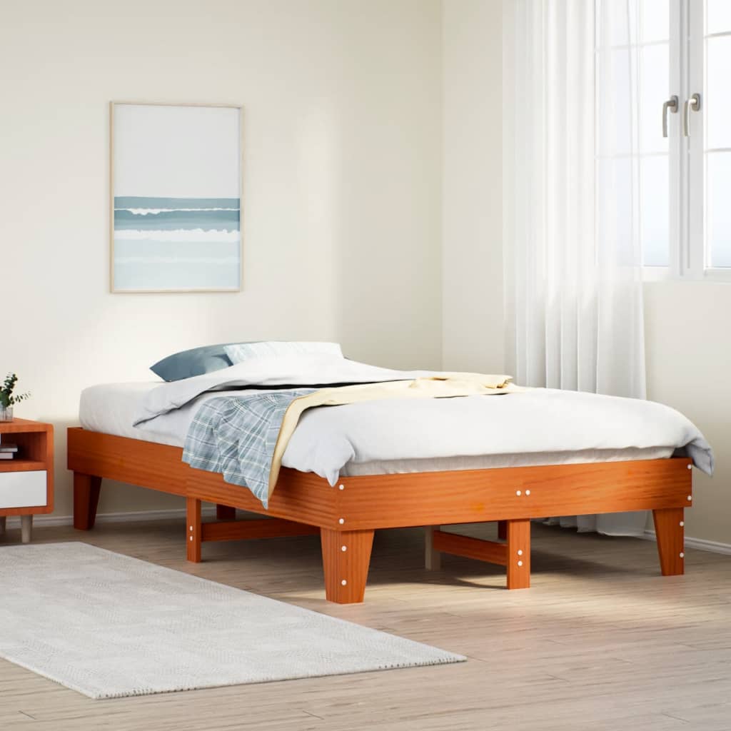 Bed Frame without Mattress Solid Wood Pine Length Wax brown