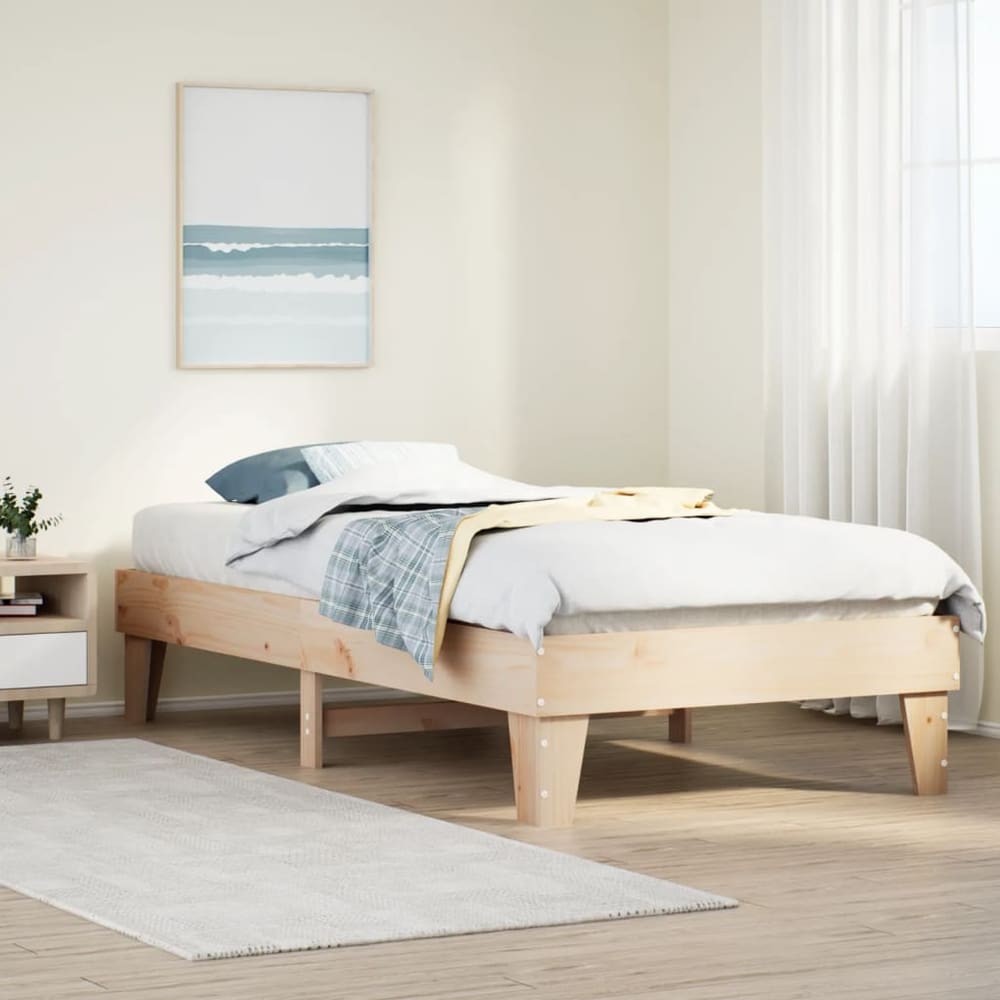 Bed Frame without Mattress Solid Wood Pine Length 190 cm Natural 90 cm