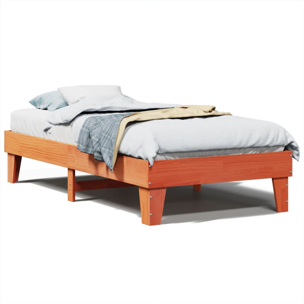 Bed Frame without Mattress Wax Brown Solid Wood Pine