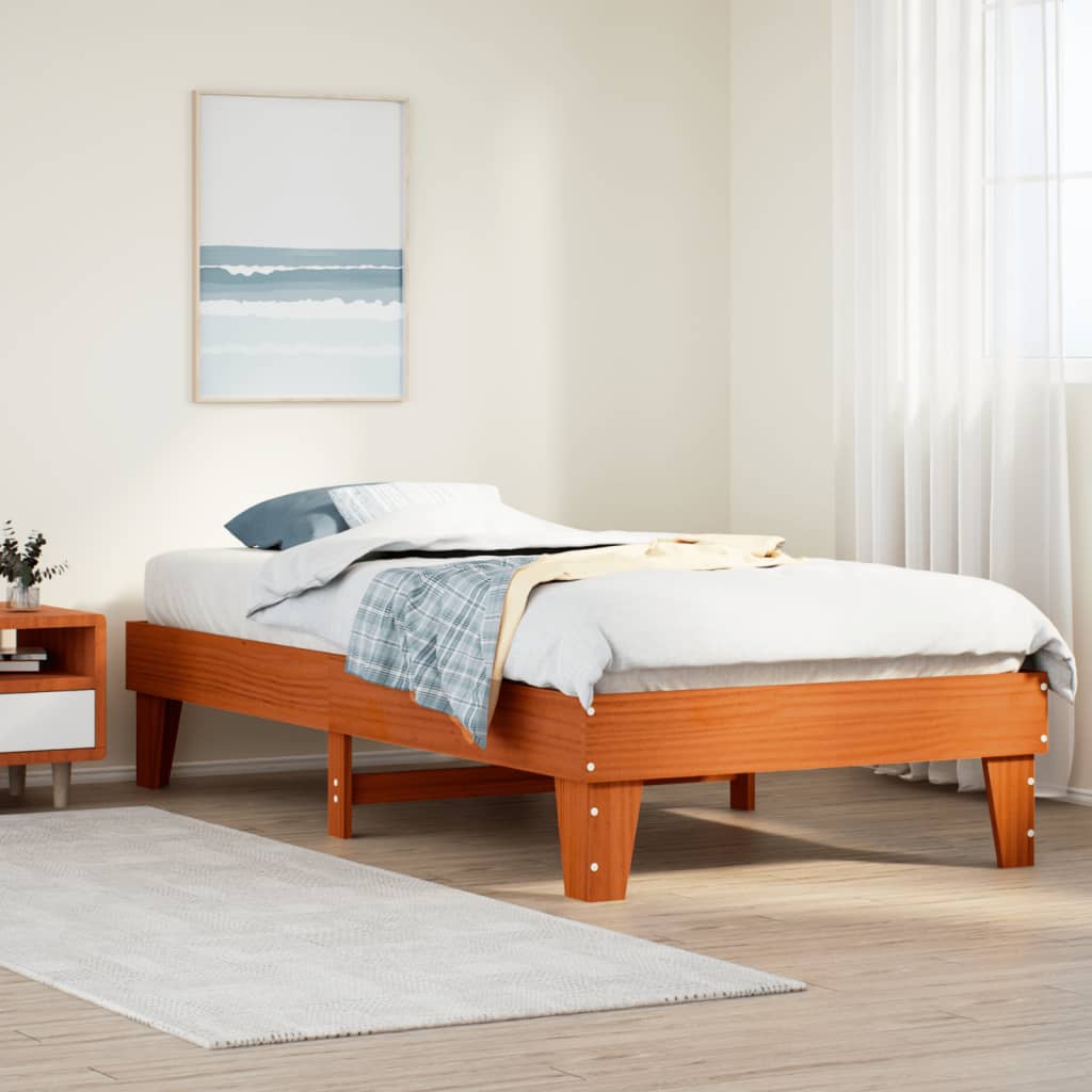 Bed Frame without Mattress Wax Brown Solid Wood Pine