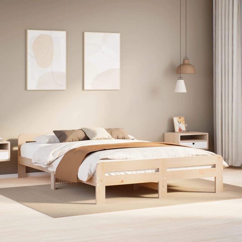 Bed Frame without Mattress Solid Wood Pine Natural 150 cm 200 cm