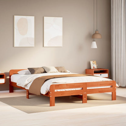 Bed Frame without Mattress Solid Wood Pine Wax brown