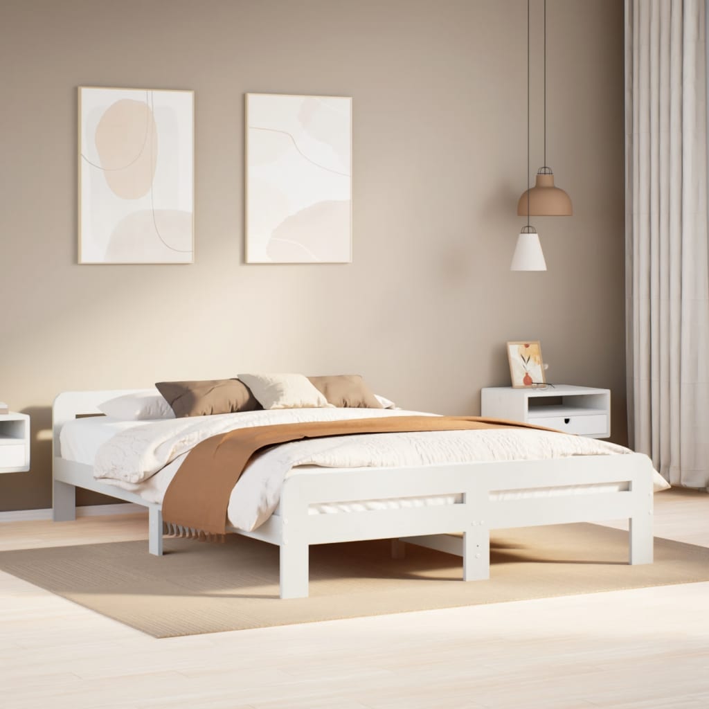 Bed Frame without Mattress Solid Wood Pine White 140 cm 190 cm