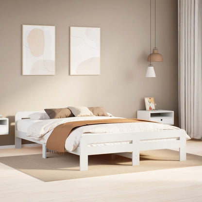 Bed Frame without Mattress Solid Wood Pine White 140 cm 190 cm