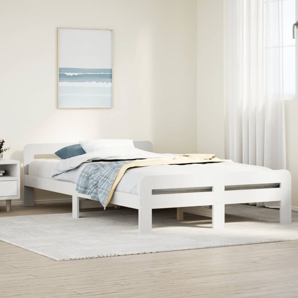 Bed Frame without Mattress Solid Wood Pine White 135 cm 190 cm