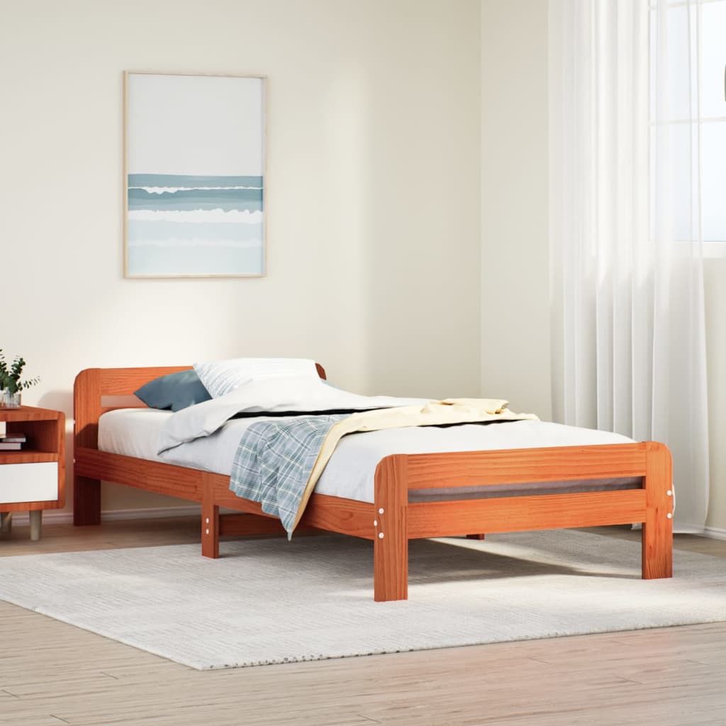 Bed Frame without Mattress Solid Wood Pine Wax brown 75 cm 190 cm