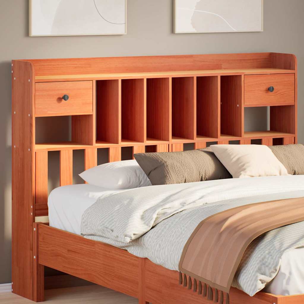Headboard Storage Solid Wood Pine Wax Brown