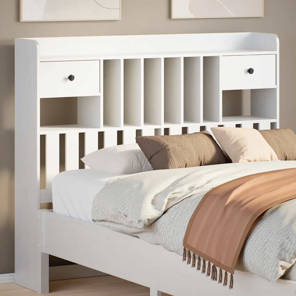 Headboard with Storage Solid Wood Pine White 135 cm