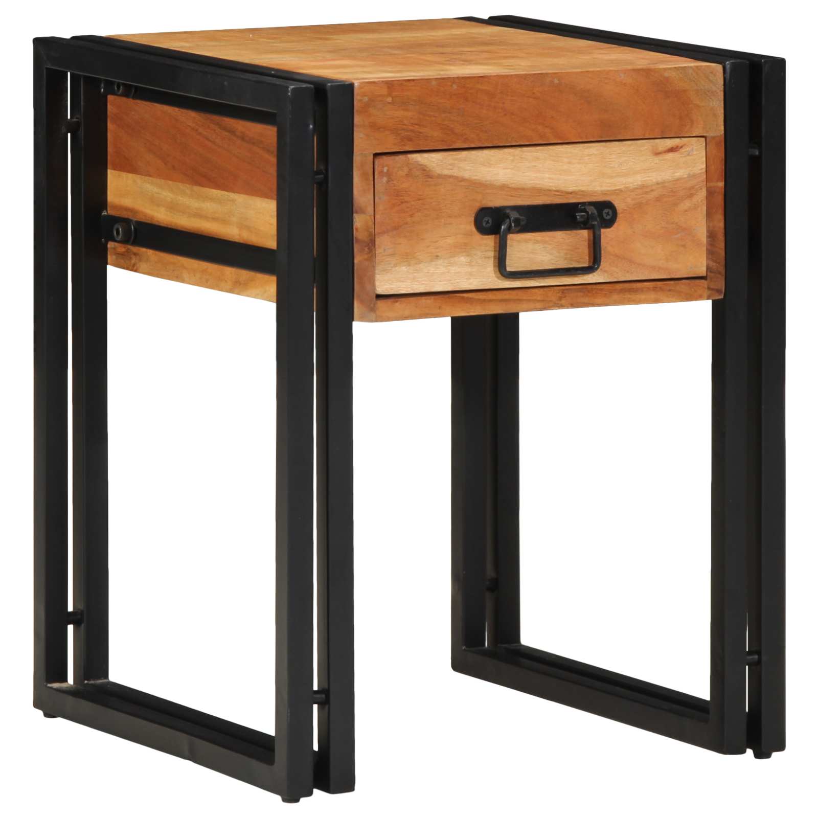 vidaXL End Table Brown and Black 40 x 40 x 50 cm Solid Acacia Wood 2