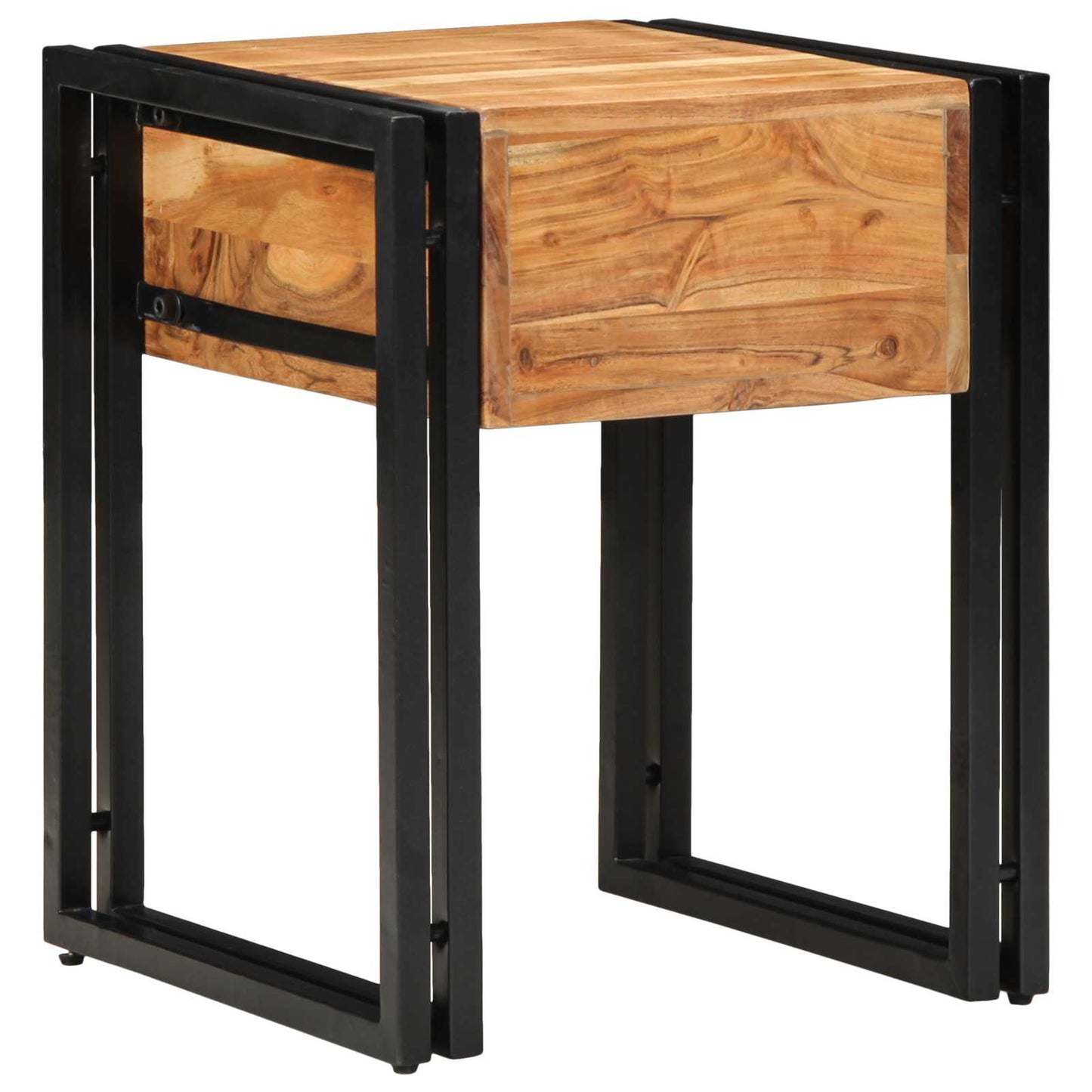 vidaXL End Table Brown and Black 40 x 40 x 50 cm Solid Acacia Wood 5