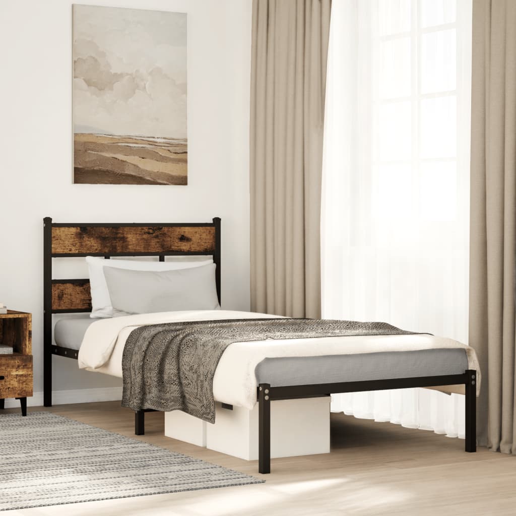 vidaXL Metal Bed Frame without Mattress Smoked Oak 80x200 cm 1