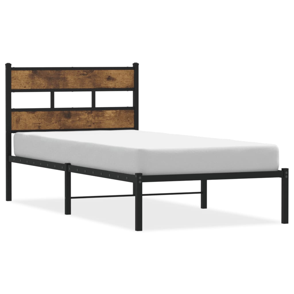 vidaXL Metal Bed Frame without Mattress Smoked Oak 90x190 cm Single 2
