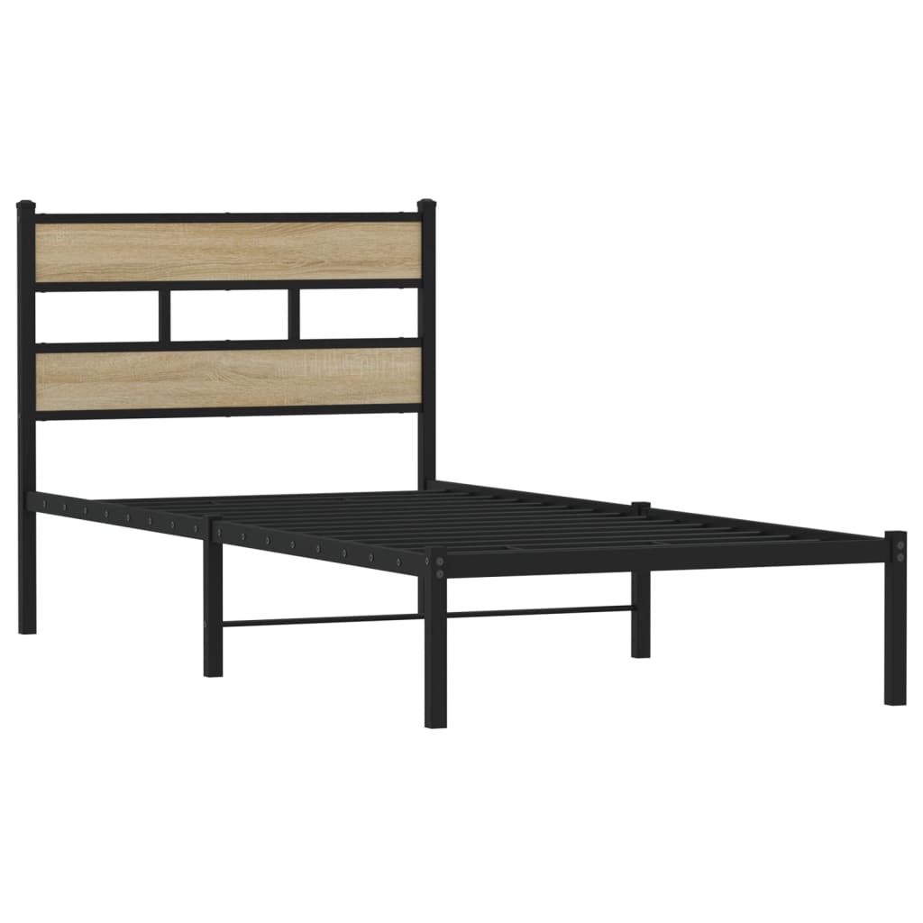vidaXL Metal Bed Frame without Mattress Sonoma Oak 75x190 cm Small Single 3