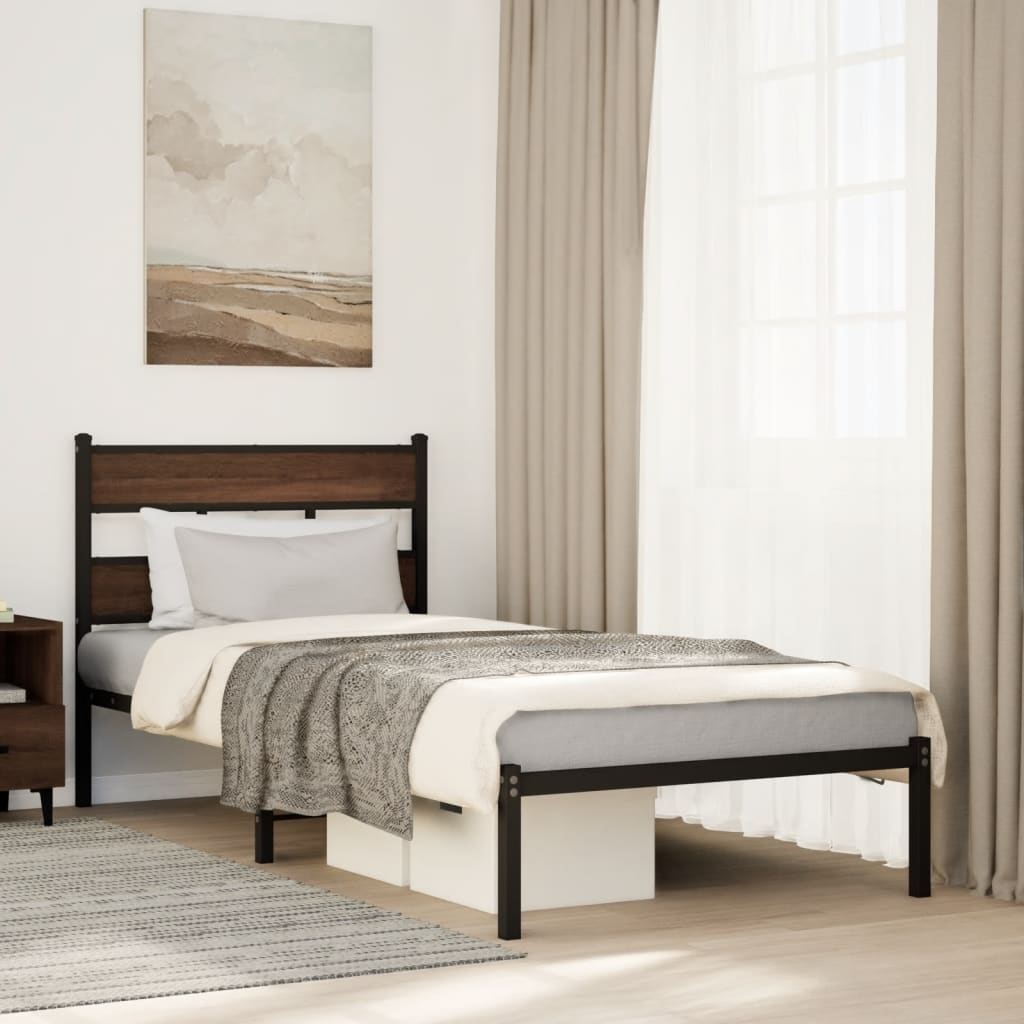 vidaXL Bed Frame without Mattress with Headboard Brown Oak 90x190 cm Single 1