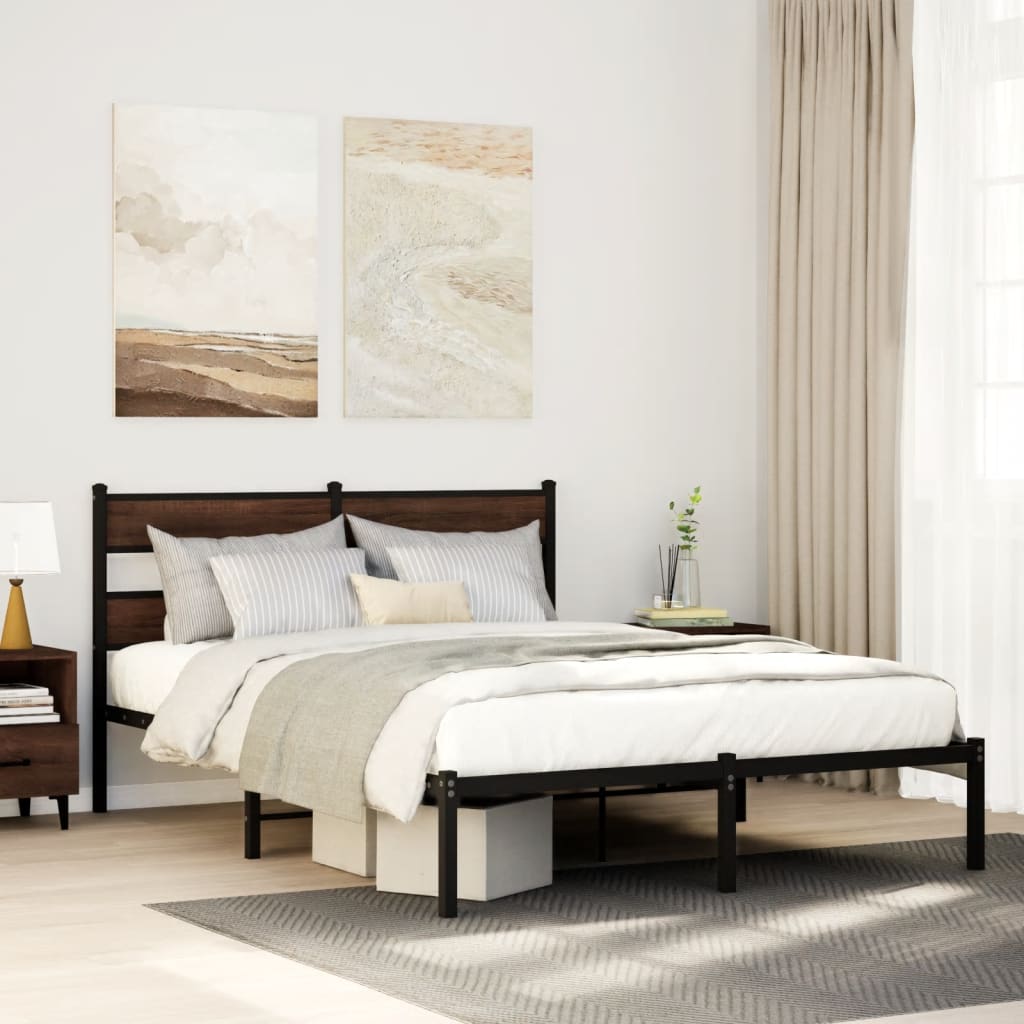 vidaXL Bed Frame without Mattress Brown Oak Length 190 cm with Headboard