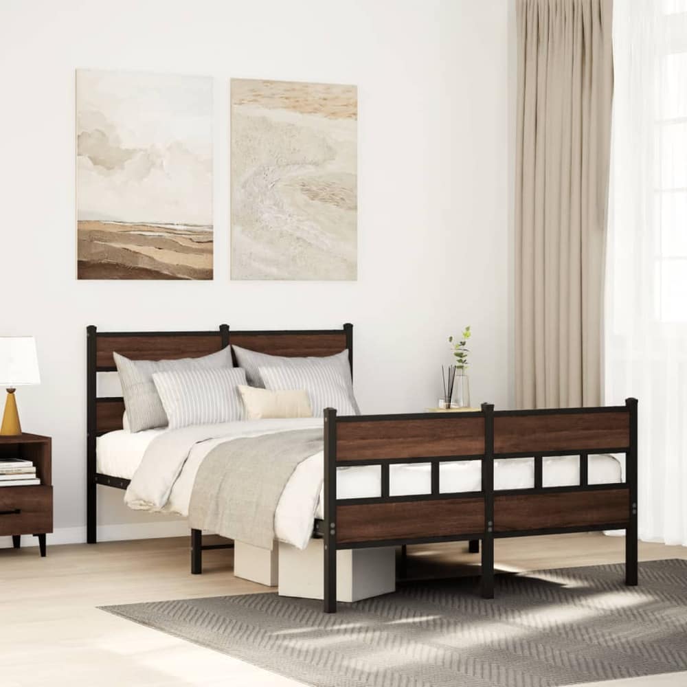 Bed Frame without Mattress Brown Oak Length 190 cm with Headboard & Footboard 120 cm