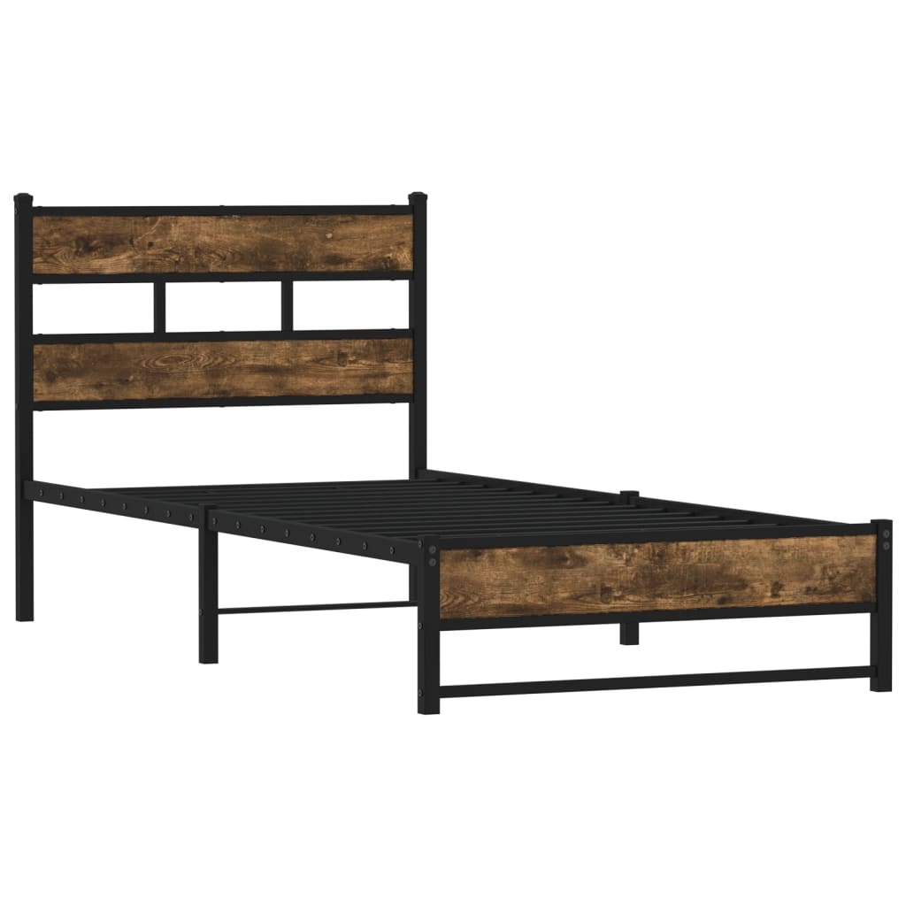 vidaXL Metal Bed Frame without Mattress Smoked Oak 75x190 cm Small Single 3