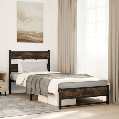 vidaXL Metal Bed Frame without Mattress Smoked Oak 75x190 cm Small Single 1