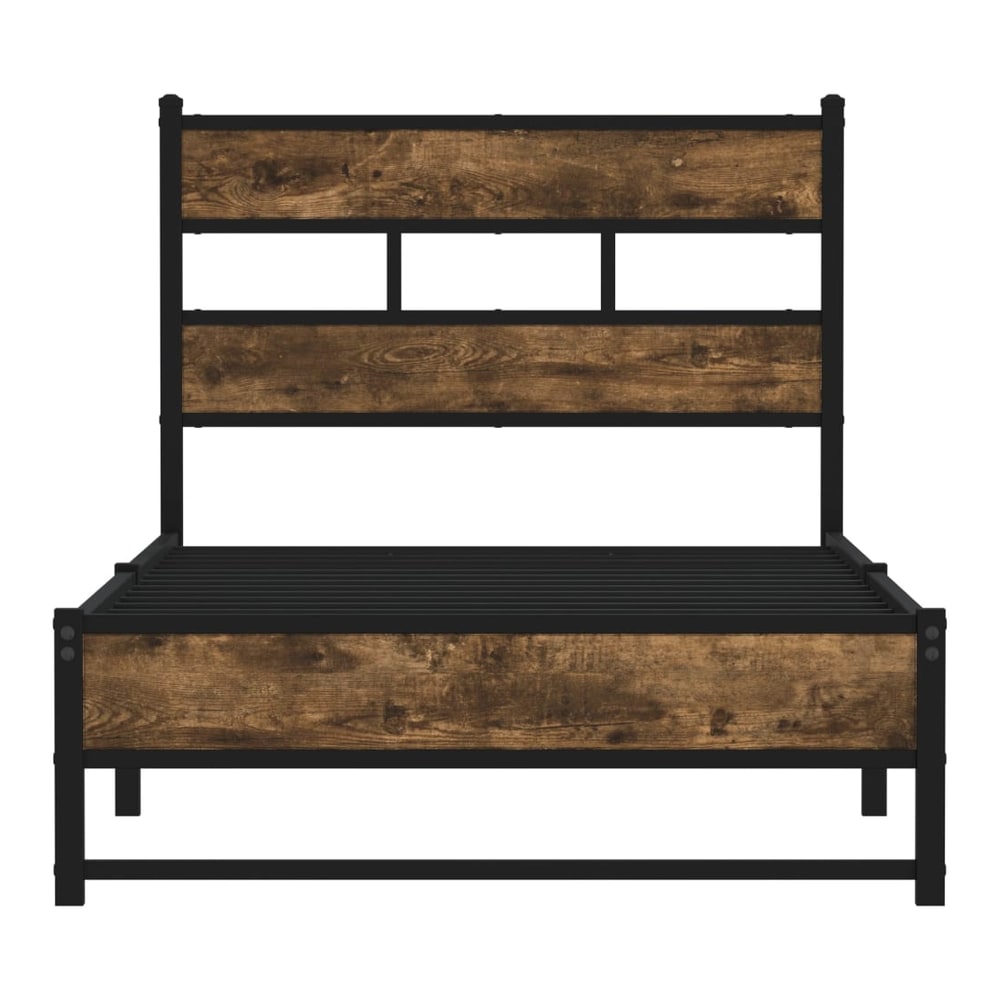 Metal Bed Frame without Mattress Smoked Oak Length 200 cm with Headboard & Dual Low Footboard 90 cm