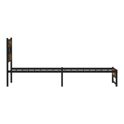 Metal Bed Frame without Mattress Smoked Oak Length 200 cm with Headboard & Dual Low Footboard 90 cm