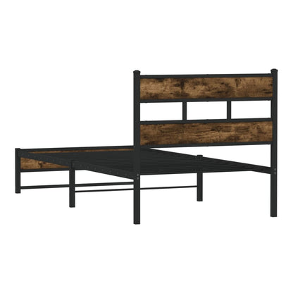 Metal Bed Frame without Mattress Smoked Oak Length 200 cm with Headboard & Dual Low Footboard 90 cm