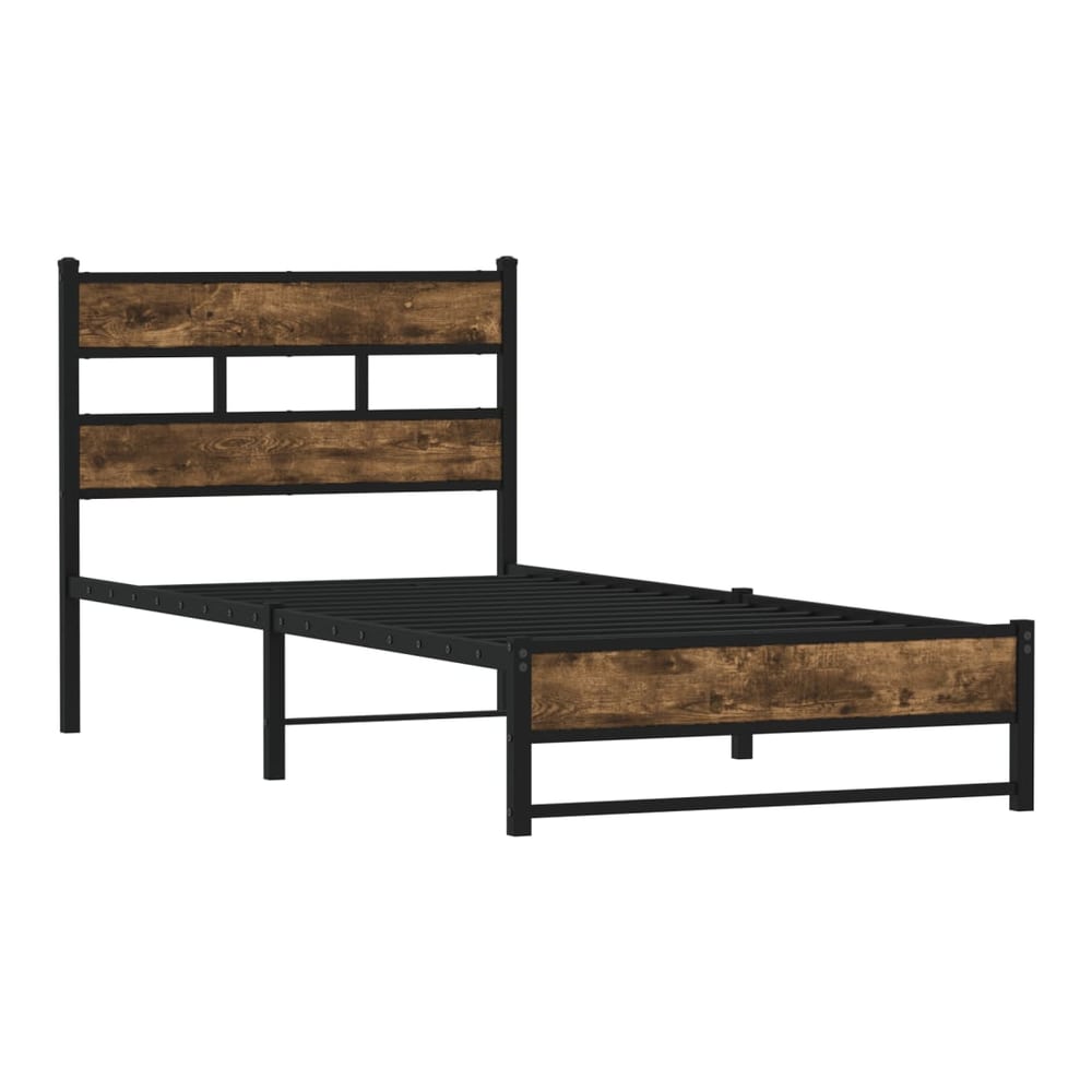 Metal Bed Frame without Mattress Smoked oak Length headboard dual low footboard
