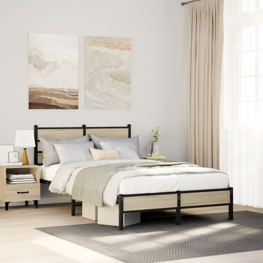 vidaXL Bed Frame without Mattress Engineered Wood Sonoma oak Length 190 cm With headboard & low footboard