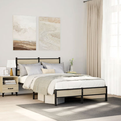 vidaXL Bed Frame without Mattress Engineered Wood Sonoma oak Length 190 cm With headboard & low footboard