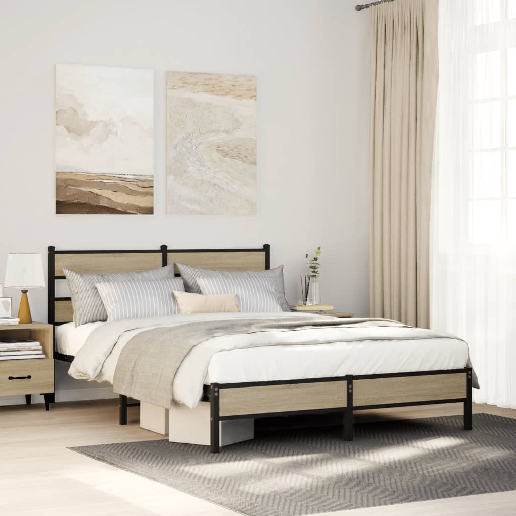vidaXL Bed Frame without Mattress Engineered Wood Sonoma oak Length 190 cm With headboard & low footboard