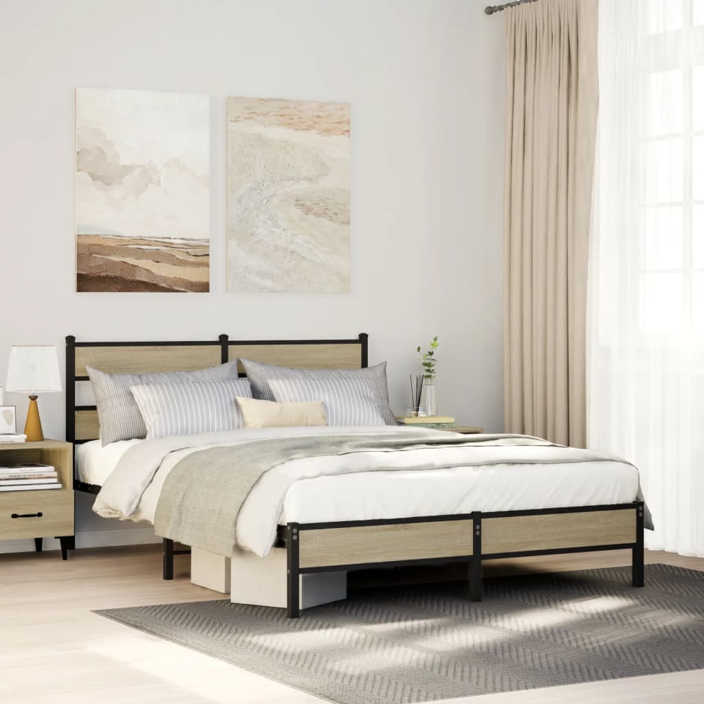 vidaXL Bed Frame without Mattress Engineered Wood Sonoma oak Length 190 cm With headboard & low footboard