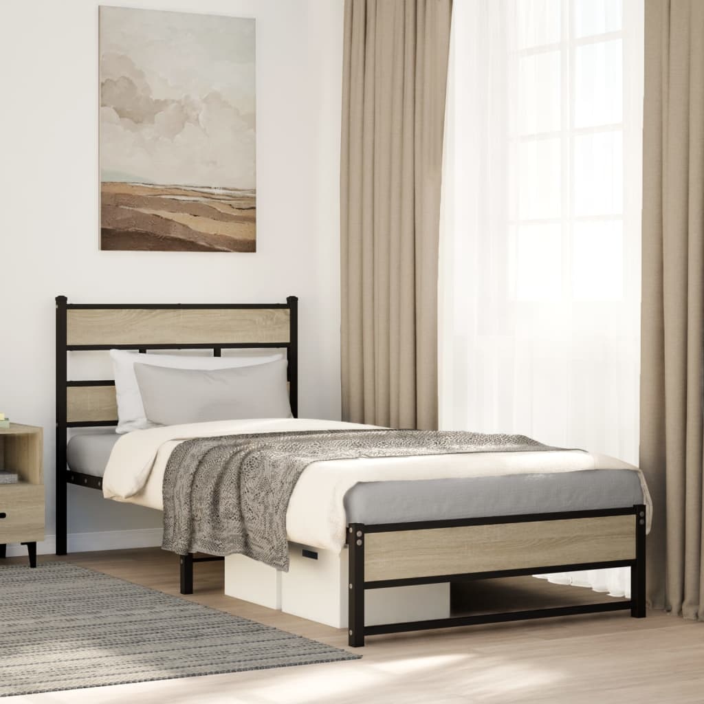 vidaXL Metal Bed Frame without Mattress Sonoma Oak 100x200 cm 1