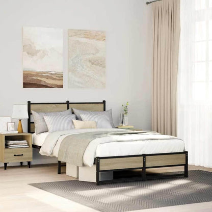 Metal Bed Frame without Mattress Sonoma Oak Length 200 cm with Headboard & Dual Low Footboard 120 cm