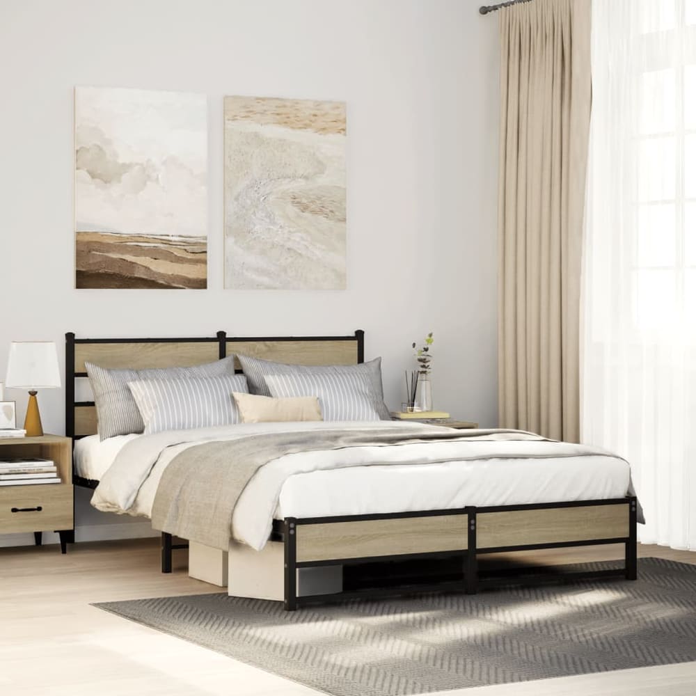 Metal Bed Frame without Mattress Sonoma Oak Length Headboard Dual Low Footboard
