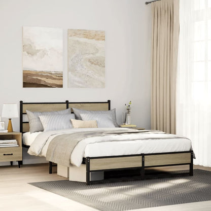Metal Bed Frame without Mattress Sonoma Oak Length Headboard Dual Low Footboard