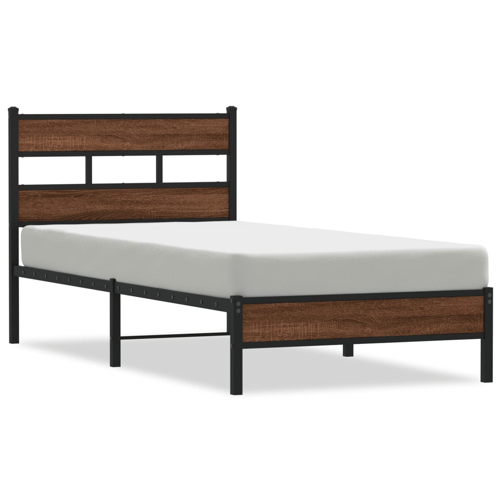 vidaXL Bed Frame without Mattress Brown Oak 75x190 cm Small Single Engineered Wood 2