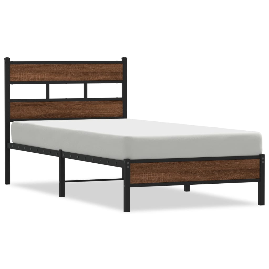 Bed Frame without Mattress Engineered Wood Brown oak Length 190 cm With headboard & low footboard 90 cm