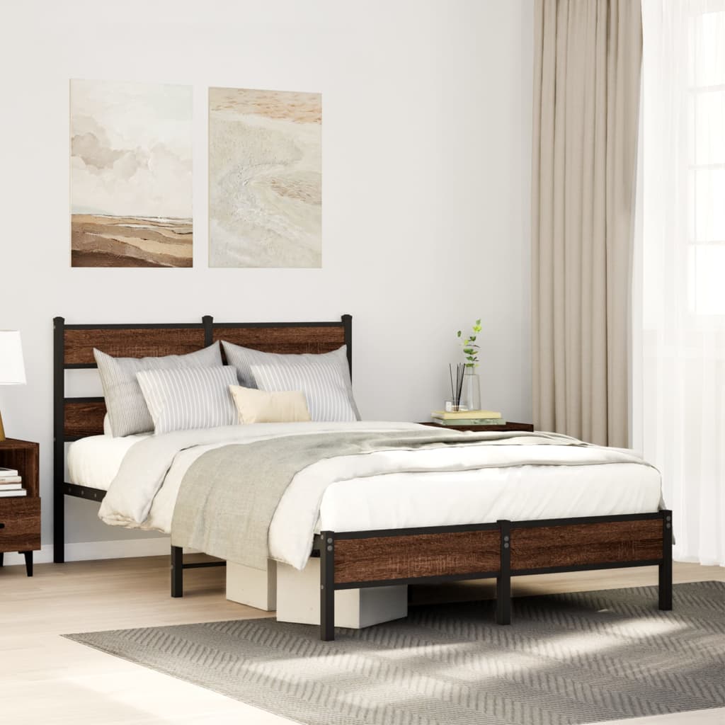 vidaXL Bed Frame without Mattress Engineered Wood Brown oak Length 190 cm With headboard & low footboard