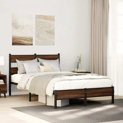 vidaXL Bed Frame without Mattress Engineered Wood Brown oak Length 200 cm With headboard & low footboard