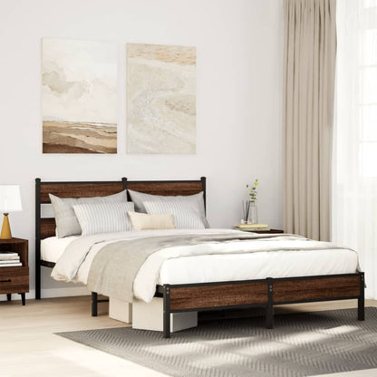 vidaXL Bed Frame without Mattress Engineered Wood Brown oak Length 190 cm With headboard & low footboard