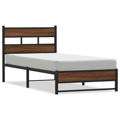 vidaXL Metal Bed Frame without Mattress Brown Oak 75x190 cm Small Single 2