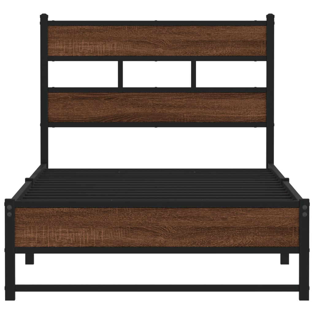 vidaXL Metal Bed Frame without Mattress Brown Oak 75x190 cm Small Single 4