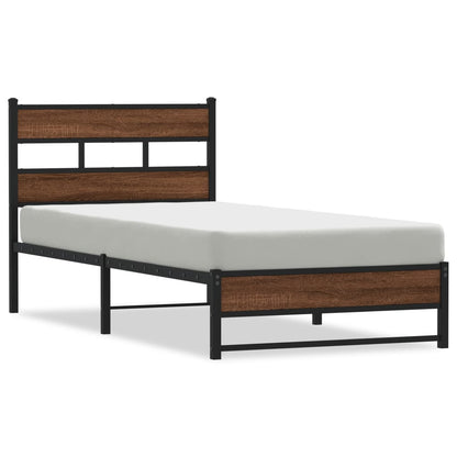 vidaXL Metal Bed Frame without Mattress Brown Oak 90x190 cm Single 2