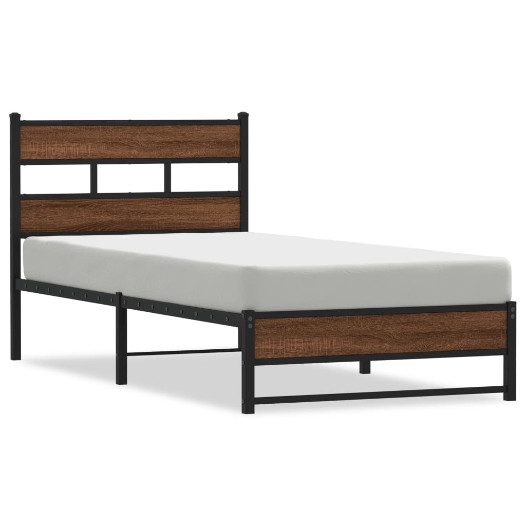 vidaXL Metal Bed Frame without Mattress Brown Oak 100x200 cm 2