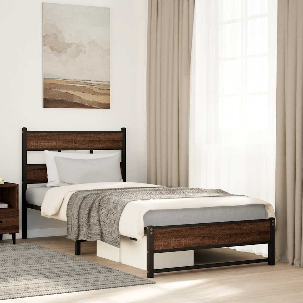 vidaXL Metal Bed Frame without Mattress Brown Oak 100x200 cm 1