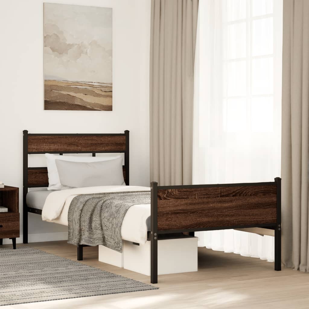 vidaXL Bed Frame without Mattress Brown Oak 107x203 cm Engineered Wood 1