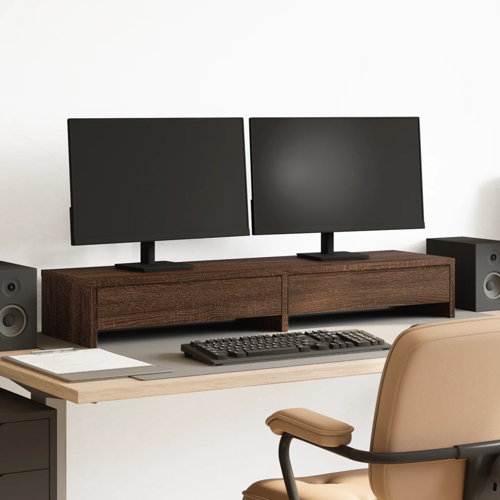 vidaXL Monitor Stand with Drawers Brown Oak 100x27x15 cm Engineered Wood 1