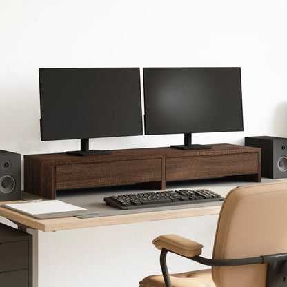 vidaXL Monitor Stand with Drawers Brown Oak 100x27x15 cm Engineered Wood 1