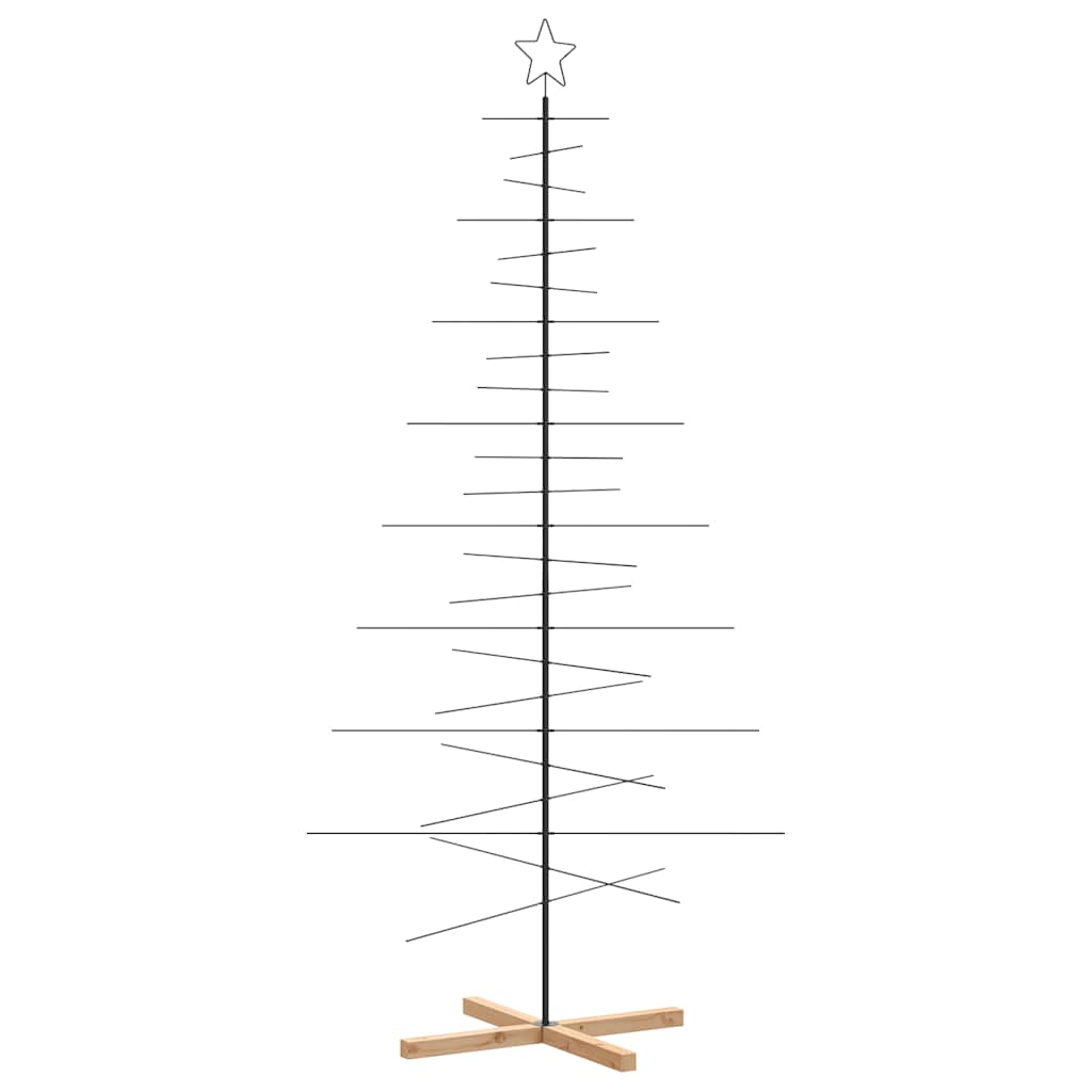 vidaXL Metal Christmas Tree with Wooden Base Black 210 cm 2