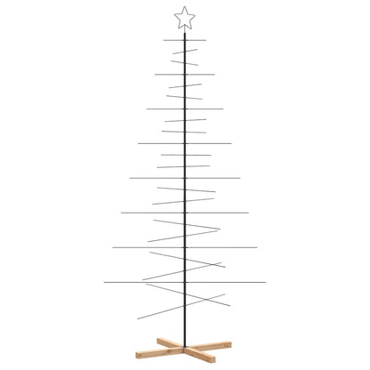 vidaXL Metal Christmas Tree with Wooden Base Black 210 cm 2